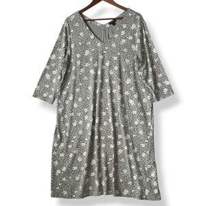 J. Jill Dress XL Petite Green Floral Knit Wearever Collection Pockets Stretch
